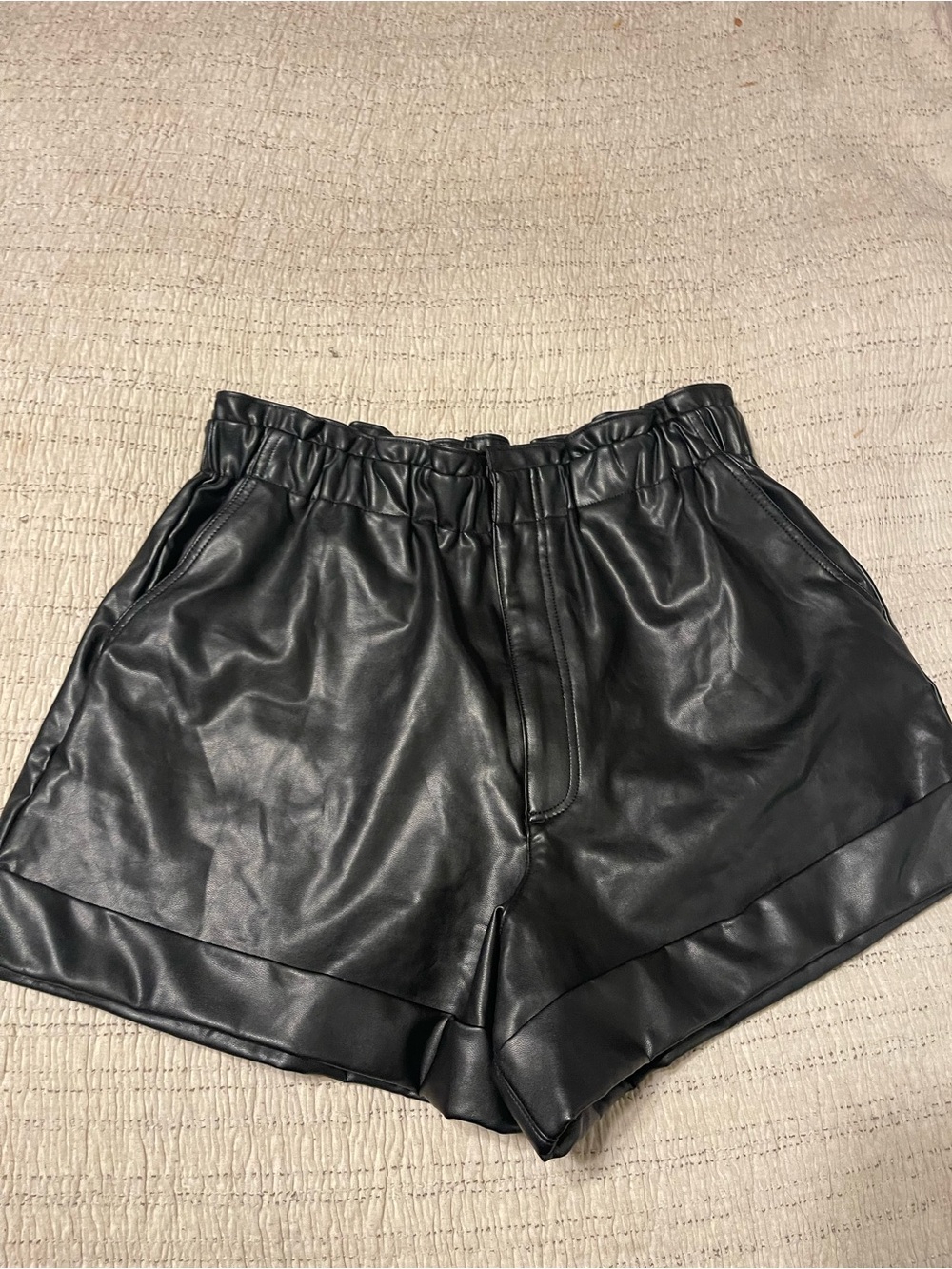 Abercrombie & Fitch Black Faux Leather High-Waist Shorts
